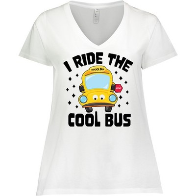 Inktastic I Ride The Cool Bus With Yellow Bus Women's Plus Size V-Neck Back Cute