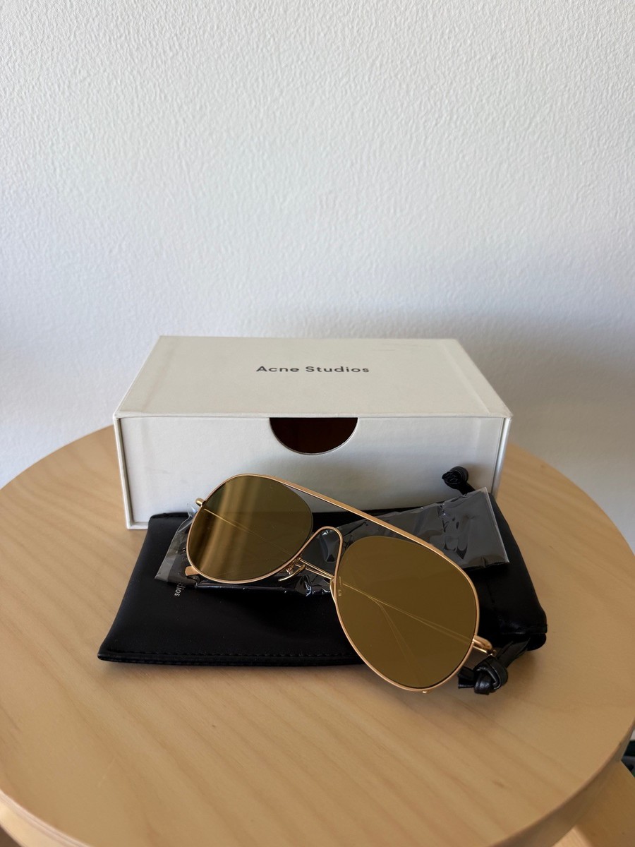 New acne studios spitfire sunglasses gold metal aviator | eBay