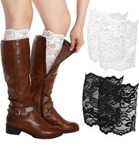 Stretch Lace Boot Toppers Cuffs One Size You Pick Black Blue Pink Gray Beige