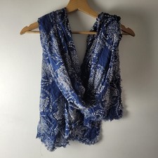 Fat Face Women Large Navy Blue White Pink Floral Thin Rectangle Scarf Casual
