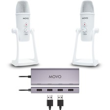 Movo White USB Podcast Equipment Bundle for Two