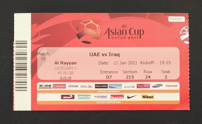 TICKET AFC Asien Cup Katar 2011 UAE - Irak # Match 16 # 242
