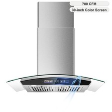 30in 700cfm Wall Mount Tempered Glass Range Hood 3-speed Color Touchscreen