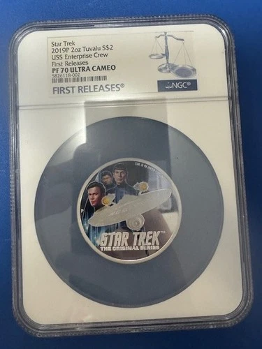 2019P 2oz Tuvalu S$2 USS Enterprise Crew PF70 Ultra Cameo NGC First Release Slab