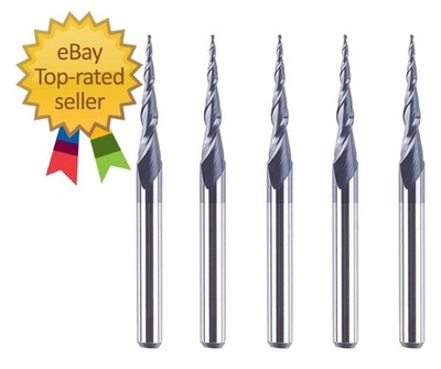 5Pcs Tapered Ball Nose Carving End Mill 1/8 Inch Shank 0.25MM Radius (0.5MM Diam