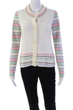 Marc Jacobs Womens Cashmere Striped Button Down Cardigan Sweater White Size Medi