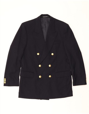 DAKS Herren Zweireiher Blazer Sakko UK 38 Medium Navy Blau Wolle AL04