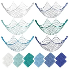 12PCS Fish Net Decorations, Natural Cotton Hawaiian Party Fishing Net Decorat...