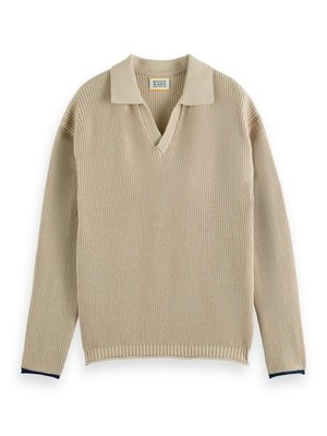 Scotch & Soda Men's Organic Cotton Knit Polo Sweater in Beige-XL