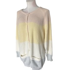Vintage Oversize Colorblock Pastel Cardigan - yellow, pink, blue, white- L