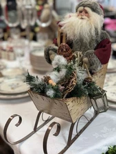 Rustic Santa In Birch Sleigh 15” Holiday Woodland Christmas Centerpiece 