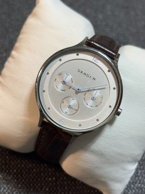 Skagen Denmark Anita Brown Leather Strap Women Watch SKW2449,Day/Date,Stainless
