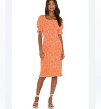 FAITHFULL THE BRAND Fae Midi Dress in Stevie Floral Orange US 4 Small NWT