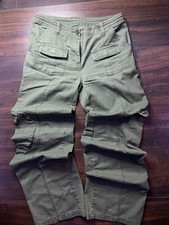 Olive green Twill Cargo Pants for Women, Button Zip Closure, Multiple Pockets