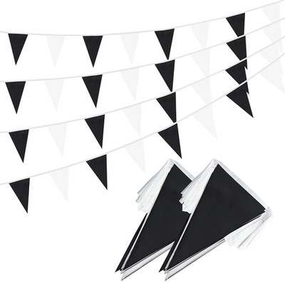 100 Feet White Black Pennant Banner Flags String, 60 Pcs Bunting Flag for Birthd