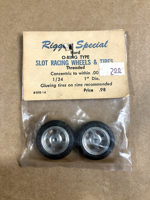 Vintage NOS Riggen Special Front Wheel,Tires 1/8” Axle For BZ Cars or Batmobile.
