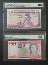 Gibraltar 50 Pound 1986 & Jersey 50 Pound 2010 Both PMG 66 EPQ