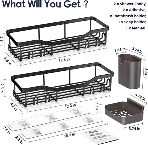 Shower Caddy Adhesive Shower Organizer Bathroom Shower Shelves, Shelf for inside - 第 2/11 張圖片