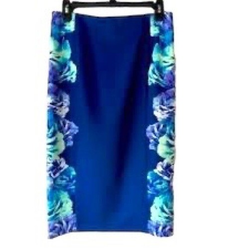 APT.9 Women's Navy Blue Floral Rose Boho Straight Pencil Short Midi Skirt, Sz M