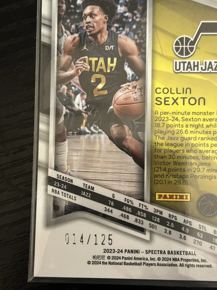 2023-24 Panini Spectra Collin Sexton Celestial #d/125 Utah Jazz - Image 3 of 3