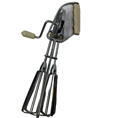 Maynard Hand Mixer Egg Beater Kitchen Utensil Beige Handle Stainless VTG Video
