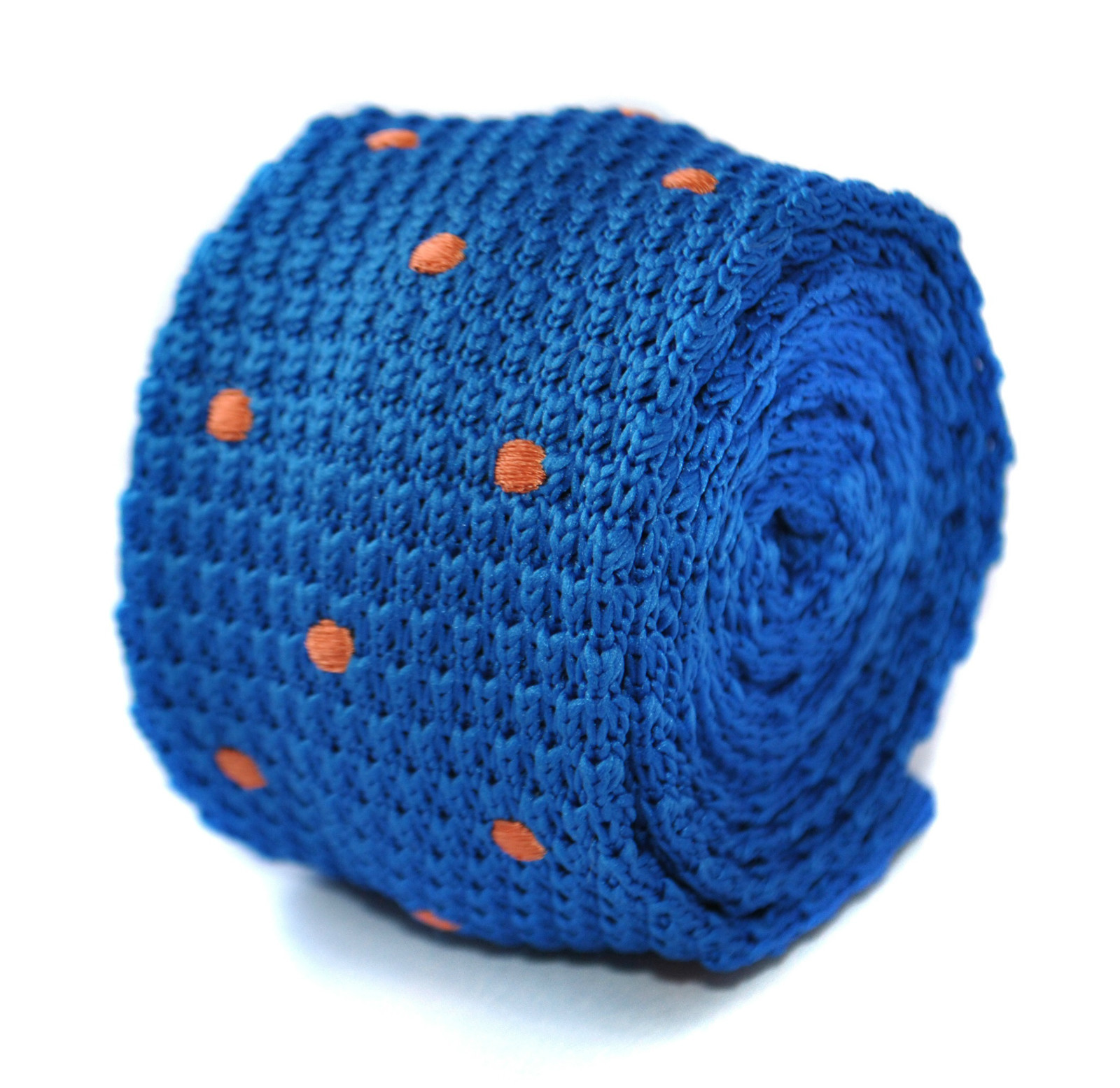Frederick Thomas Knitted Silk Mens Tie - Royal Blue - Orange Polka Dot