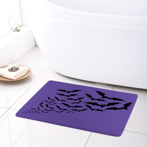 Purple Halloween Scary Horror Black Bat Shower Curtain Bathroom Accessories Set - Picture 3 of 22