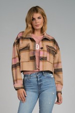 Elan Cropped Button Front Jacket In Brown - Size M