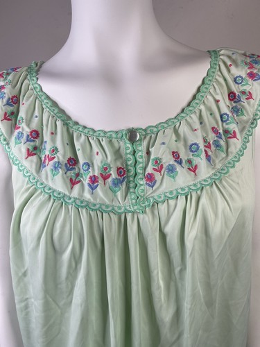 Vintage Komar Nightgown Large Nylon Teal Embroidered Floral Loungewear Boho - Picture 4 of 7