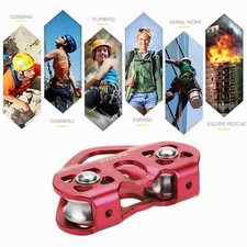  Red 30KN Dual Pulley Zip Line Rescue Cable Trolley Outdoor Rock Climbing N MU