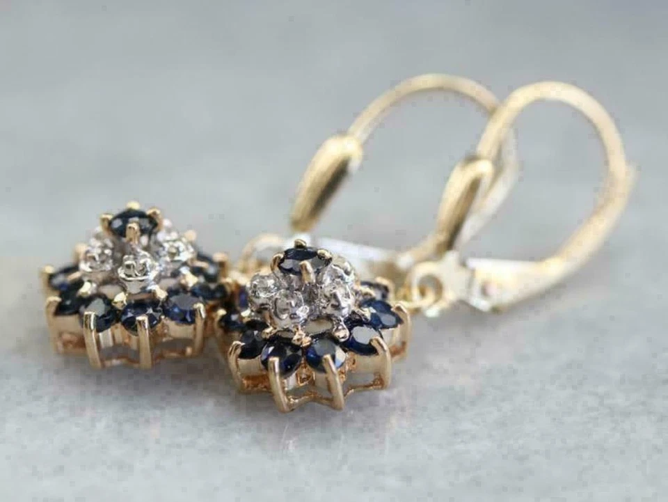 2.50 Ct Sapphire Simulated Diamond Yellow Gold Plated Drop/Dangle Earrings Gift - Image 2 of 4