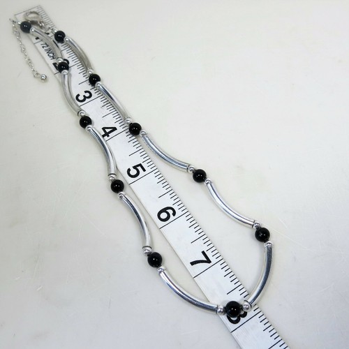 COLLANA VINTAGE ONYX BEAD BALL 21 grammi argento sterling 925 massiccio 16-18" INCONTAMINATA - Foto 2 di 3
