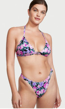 NWT VICTORIA'S SECRET VS Shine Halter Bikini Swim Top/Brazilian Bottom Floral M