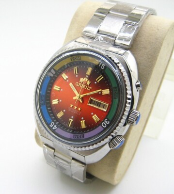 ( ORANGE DIAL)Vintage Orient Crystal Automatic 21J LHL 469617SA-7A Japan 1980