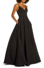 Mac Duggal Ieena Black A Line V Neck Ballgown Gown - size 10 -retail $398