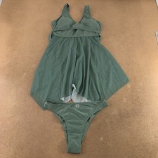 Shein Women's Medium (6) Army Green Mesh Asymmetrical Hem Swim Dress Set New