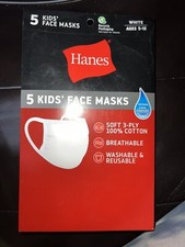 Hanes Face Masks 100 Cotton Reusable Washable Kids Ages 5-12  5 PACK 