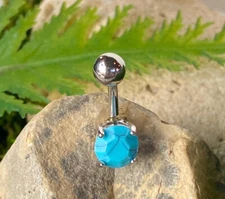 Turquoise Solitaire Semi-Precious Belly Ring Natural Stone Pierced Navel