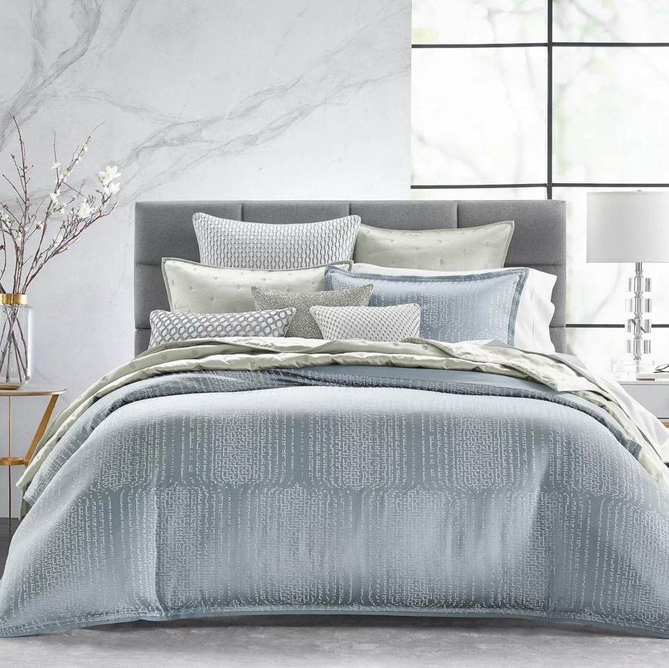 Hudson Park Collection Faded Geometric Euro Pillow Cover Sham - Silver H2639 - Image 3 of 3