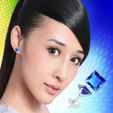 Elegant Rich Blue Saphire Cubic Zirconia Crystal Stainless Steel Stud Earrings