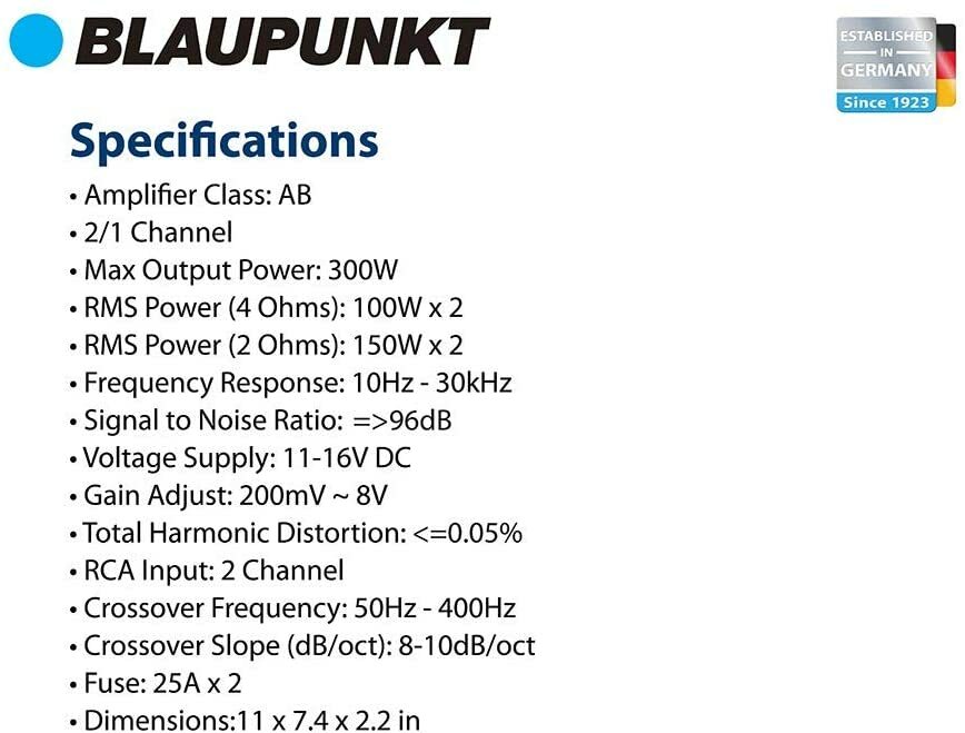 НОВЫЙ BLAUPUNKT AMP2002 300-ваттный 2-канальный полнодиапазонный усилитель автомобильной аудиосистемы