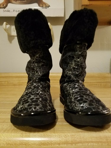 Black Fur Lined Women Winter Boots Size 