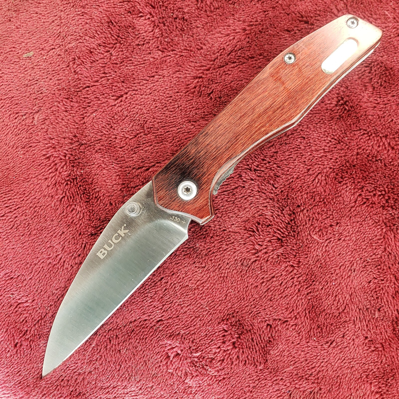 Buck Knife 130 Large Folder Brown Pakka Handle, Belt Clip eBay