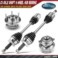 4x Front Side CV Axle Shaft + Wheel Hub & Bearing for Hyundai Santa Fe 2007-2009