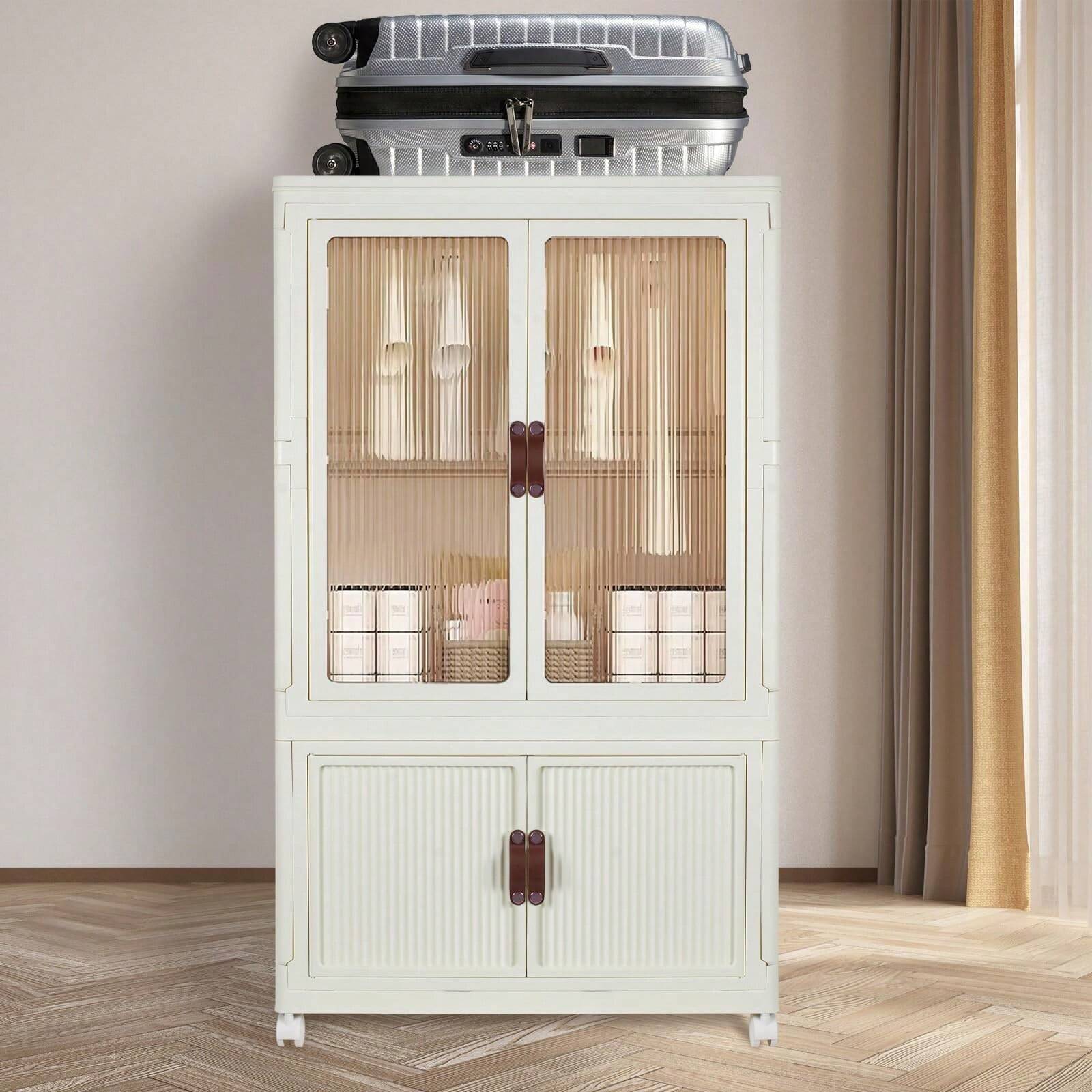 Portable Wardrobe Closet Storage Organizer For Clothes, Folding Storage Bins Wit