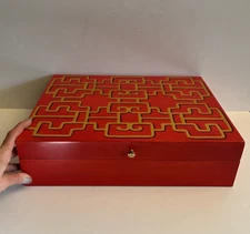 MCM Hollywood Regency Lacquered Oriental Flatware Silverware Storage Chest WOW!