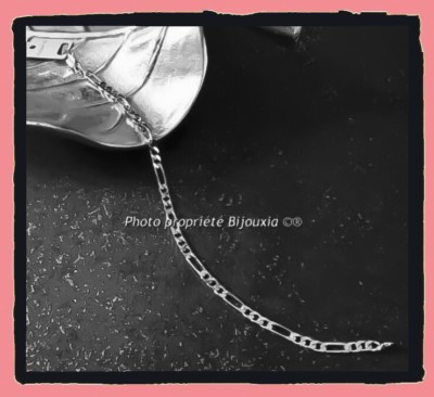 Bracelet En Argent Massif 925/1000 - Maille Figaro Alternée - Longueur 18 Cm