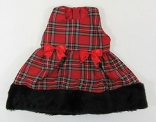 Baby Red Tartan Dress Sleeveless Hooded Cape Black Faux Fur Trim 0-12 2 3 4