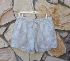 OLD NAVY Linen Beige Tie Dye Shorts Drawstring 4 Pockets Medium Rayon
