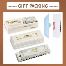 EASTTOP Blues Harmonica 10Hole Diatonic Harp Key C/G/A with White Cover US Stock